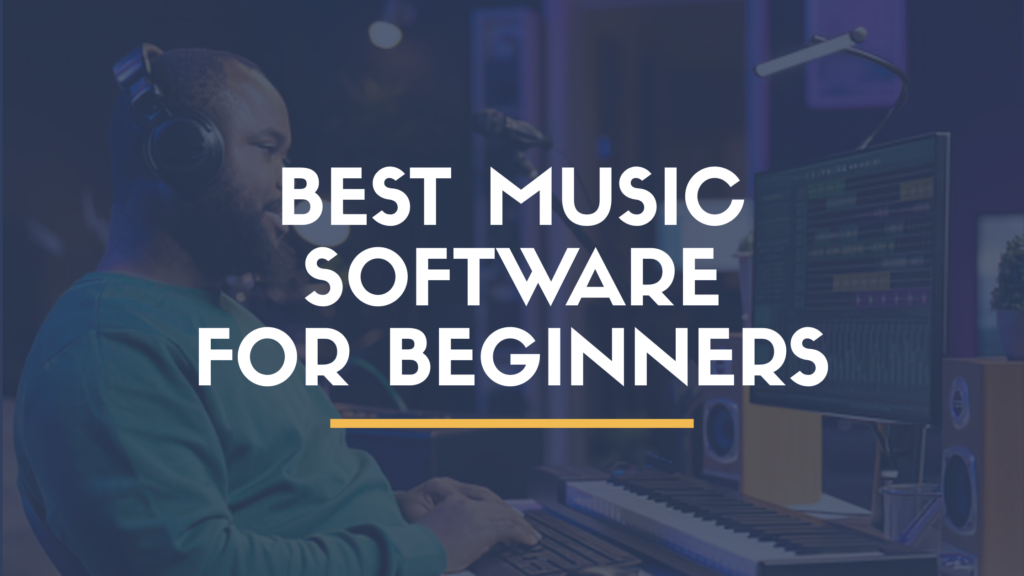 Beginner music producer using music production software in a modern home studio