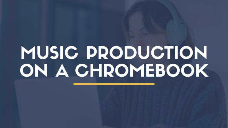 A young music-production student working on a Chromebook